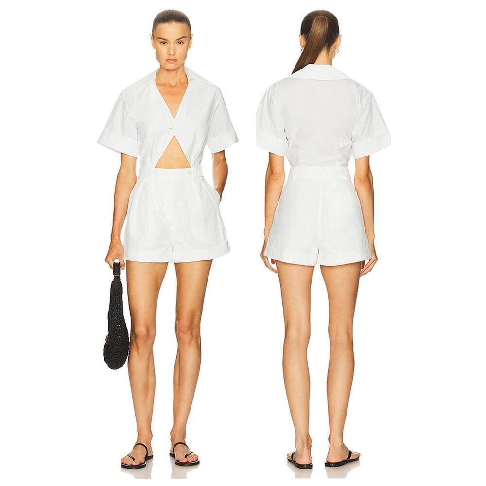 Helsa Romper Tech Poplin Collared Coastal Minimal Preppy Vacation Resort S